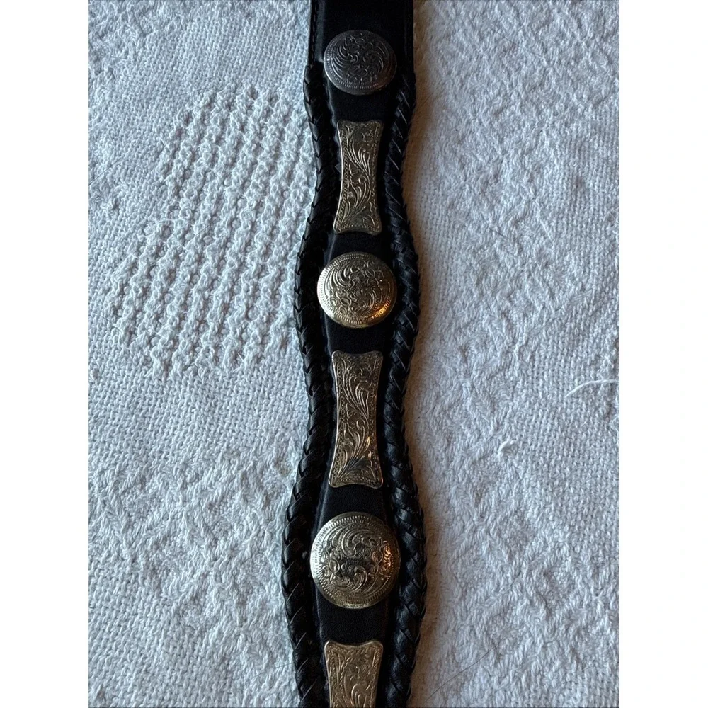 VTG Tony Lama Western Belt Mens 34 Black Leather Concho Whipstitch Rodeo